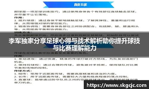 李军独家分享足球心得与战术解析助你提升球技与比赛理解能力